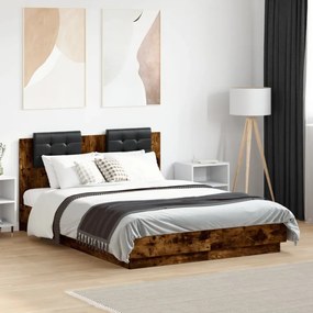 füstös tölgy színű ágykeret fejtámlával és LED-ekkel 120x190 cm
