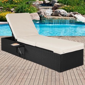 Casaria® Rattan kerti nyugágy - 195x60x33cm - fekete