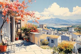 Vászonkép Canvas Tájkép Spanyolország Város Terasz Virágok 60x40