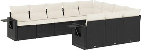 vidaXL 10 részes fekete polyrattan kerti ülőgarnitúra párnákkal