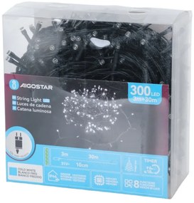 Aigostar - LED kültéri karácsonyi fényfüzér 300xLED/3,6W/230V 30m IP44 hideg fehér