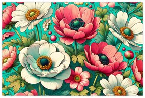 Kép - Virágok kék háttéren (90x60 cm)
