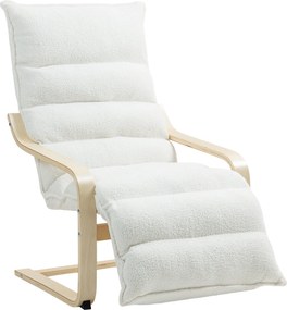 HOMCOM Relax Karosszék, Párnázott Lounge Karosszék Állítható Lábtartóval, Sherpa Pamutból, Kényelmes Olvasószék Fehér | Aosom