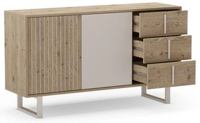 Szürke-natúr színű alacsony komód tölgyfa dekorral 140x80 cm Millay – Marckeric