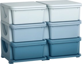 HOMCOM Gyerek Fiókos Szekrény Tároló Hellyel Színes Játék Szervező Játék Ládával Hat Szint a Gyerekszobához 3-6 Éves Gyerekbútor Kék 75 x 37 x 56,5 cm