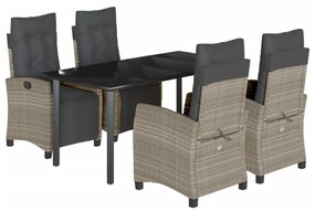 vidaXL 5részes világosszürke polyrattan kerti étkezőgarnitúra párnával