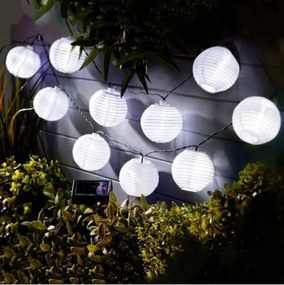 10 LED-es napelemes party lampion fényfüzér kertbe, teraszra, 4,5 m, fehér