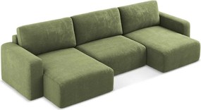 Zöld zsenília kinyitható-tárolóhelyes (U alakú) sarokkanapé Kona – Makamii