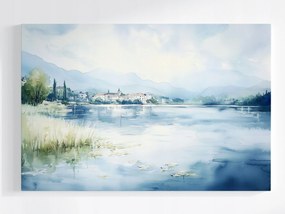 Poszter Akvarell TĂĄjkĂ©p VĂz TĂł VĂĄros Hegyek 120x80