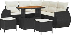 vidaXL Kerti Kanapé Szett párnával 8 pcs Fekete és Krém polirattan