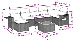 8 részes szürke polyrattan kerti ülőgarnitúra párnákkal