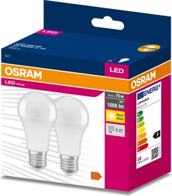 2x Led izzó E27 A60 10W 75W 1055lm 3000K Meleg 200° Osram Value