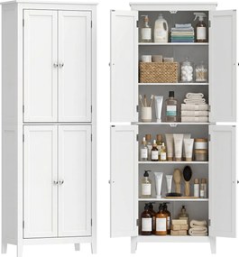 HOMCOM magas fürdőszobaszekrény – 4 ajtós oszlop állítható polcokkal, 60 x 30 x 170 cm, fehér | Aosom