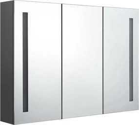 vidaXL szürke tükrös fürdőszobaszekrény LED világítással 89x14x62 cm