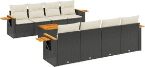 vidaXL 9 részes fekete polyrattan kerti ülőgarnitúra párnákkal