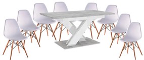 Maasix SWTG Magasfényű Fehér - Beton 8 személyes étkezőszett Fehér Didier székekkel N