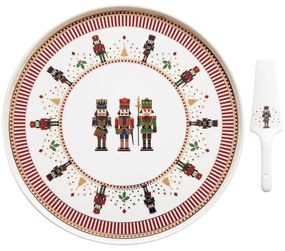 Karácsonyi diótörő mintás porcelán tortatál lapáttal Nutcrackers