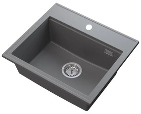 SINK Quality Mosogató Minőségi Ferrum Új 5055, 1 kamrás gránit mosogató 560x500x210 mm + króm szifon, szürke, SKQ-FER.5055.GX