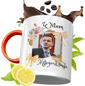 Narancssárga Bögre Mateusz Morawiecki Ajándék fényképes nyomtatással