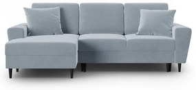 Világoskék bársony kinyitható tárolóhelyes sarokkanapé (bal oldali-heverő résszel) Kyoto – Cosmopolitan Design