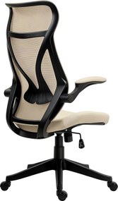 HOMCOM Ergonomikus Irodai Szék Felhajtható Karokkal, Forgós Íróasztali Szék Fejtámlával, Magasságban Állítható és Ringatható Funkcióval, Hálós Anyagbó