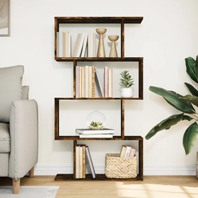 4 szintes füstös tölgy fa elválasztó könyvespolc 70x24x129 cm