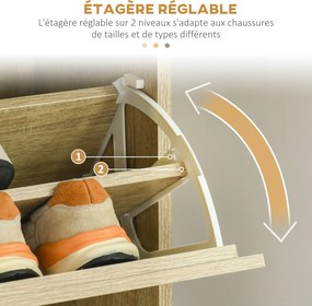 HOMCOM 3-Fiókos Ciposzekrny, 18 Pár, 3 Rekeszes Ciposzekrny, Nagy Kapacitású Előszobába, Rádként, Nappaliba, 63 x 24 x 117 cm, Tölgy | Aosom