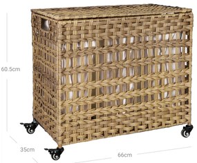 Kézi szövésű szennyeskosár, 3 külön rekesszel, natúr