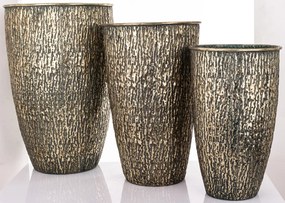 Kaspó 3 db-os szett, arany, zöld fém 61x41x41; 54x34x34; 46x28x28cm