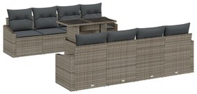 9 Részes Kerti Kanapé Készlet Párnákkal Szürke Poly Rattan