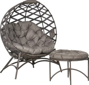 Outsunny 2 darabos Kerti Szék Készlet, Rattan Szék Hajtogatható Ülőkosárral, 2-in-1 Puff, Párna, Dívány Szék Erkélyre, Teraszra, Acél, Homok, 118 x 75
