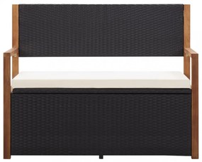 fekete polyrattan és tömör akácfa tárolópad 115 cm