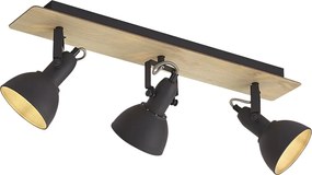 Fekete mennyezeti spotlámpa fával, 3 izzós, forgatható és dönthető - Jakub