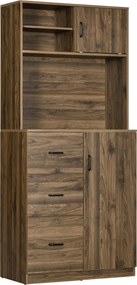 HOMCOM Modern Kredenc 3 Fiókkal és Szekrényekkel, Konyhai és Nappali Tárolás Fából, 80x40x178cm, Dió | Aosom