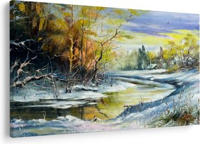 Egy téli folyó képe, olajfestmény (90x60 cm)
