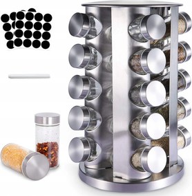 Fűszertartó Állvány 360° 20 Üveg Tégely Rozsdamentes Acél