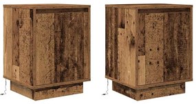 2 db antik fa éjjeliszekrények LED világítással 38x34x50 cm