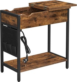 Tároló asztal konnektorral, rusztikus barna