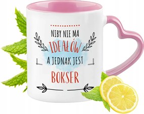 Boxer Bögre Rózsaszín Szív Alakú Füllel Kávé Ajándék