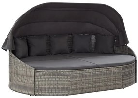 Szürke polyrattan kültéri napozóágy napellenzővel