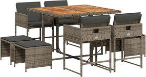 vidaXL 9 részes szürke polyrattan kerti étkezőgarnitúra párnával