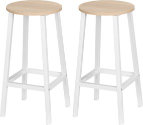HOMCOM 2 db 65 cm Magas Konyhai Bárszék Acél Lábakkal és Lábpihenővel Nappali Étkezőbe Terhelhetőség 75 kg Természetes Fa és Fehér | Aosom