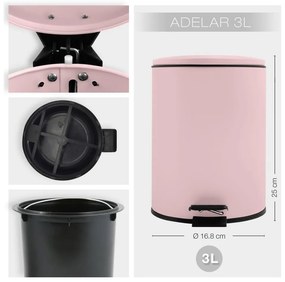 Rózsaszín acél pedálos szemetes 3 l Adelar – Spirella