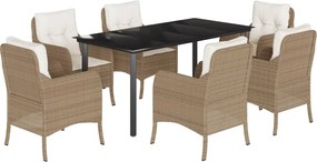 vidaXL 7 részes bézs polyrattan kerti étkezőgarnitúra párnákkal