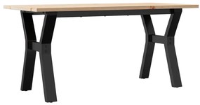 tömör fenyőfa és öntöttvas dohányzóasztal Y-vázzal 100x50x45 cm