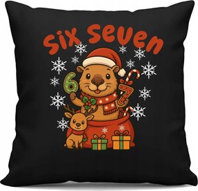 Six seven 67 Trend Brainrot karácsonyi kapibara Fekete Párna