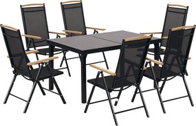 Outsunny 7 Darabos Összecsukható Étkező Szett Erkélybútor 1 Asztal + 6 Szék Kerti Bútorok Alumínium Háló Fekete | Aosom