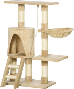 PawHut Macska Kaparófája 55x30x95 cm Fészek Platformmal, Ház Lépcsővel, Játékkötéllel | Aosom