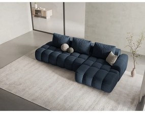 Sötétkék kinyitható-tárolóhelyes sarokkanapé (jobb oldali-heverő résszel) Linz – Cosmopolitan Design