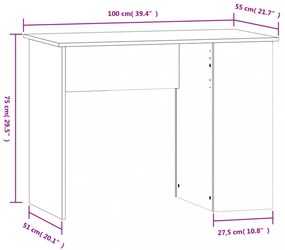 magasfényű fehér színű szerelt fa íróasztal 100x55x75 cm